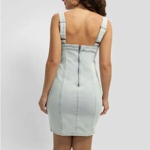 LIKE NEW • Topshop • Blue Faded Look Zip Cotton Buckle Strap Denim Jean Dress •